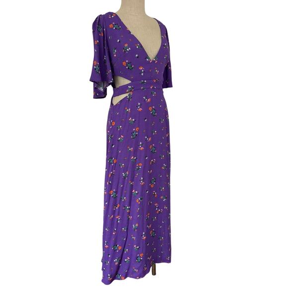 AFRM Revolve Renzo Maxi Dress Cut Out Floral Purple size Small - Picture 2 of 11